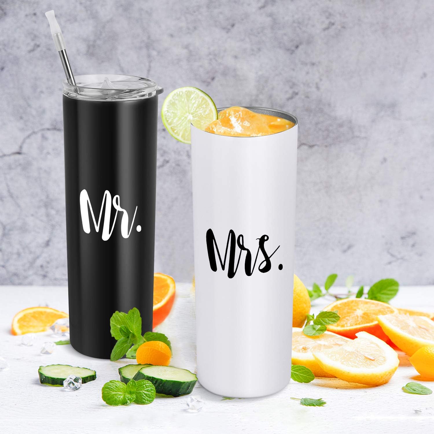 Qtencas Mr and Mrs Stainless Steel Insulated Tumbler Set, 20oz Wedding Gifts for Couples - Image 5