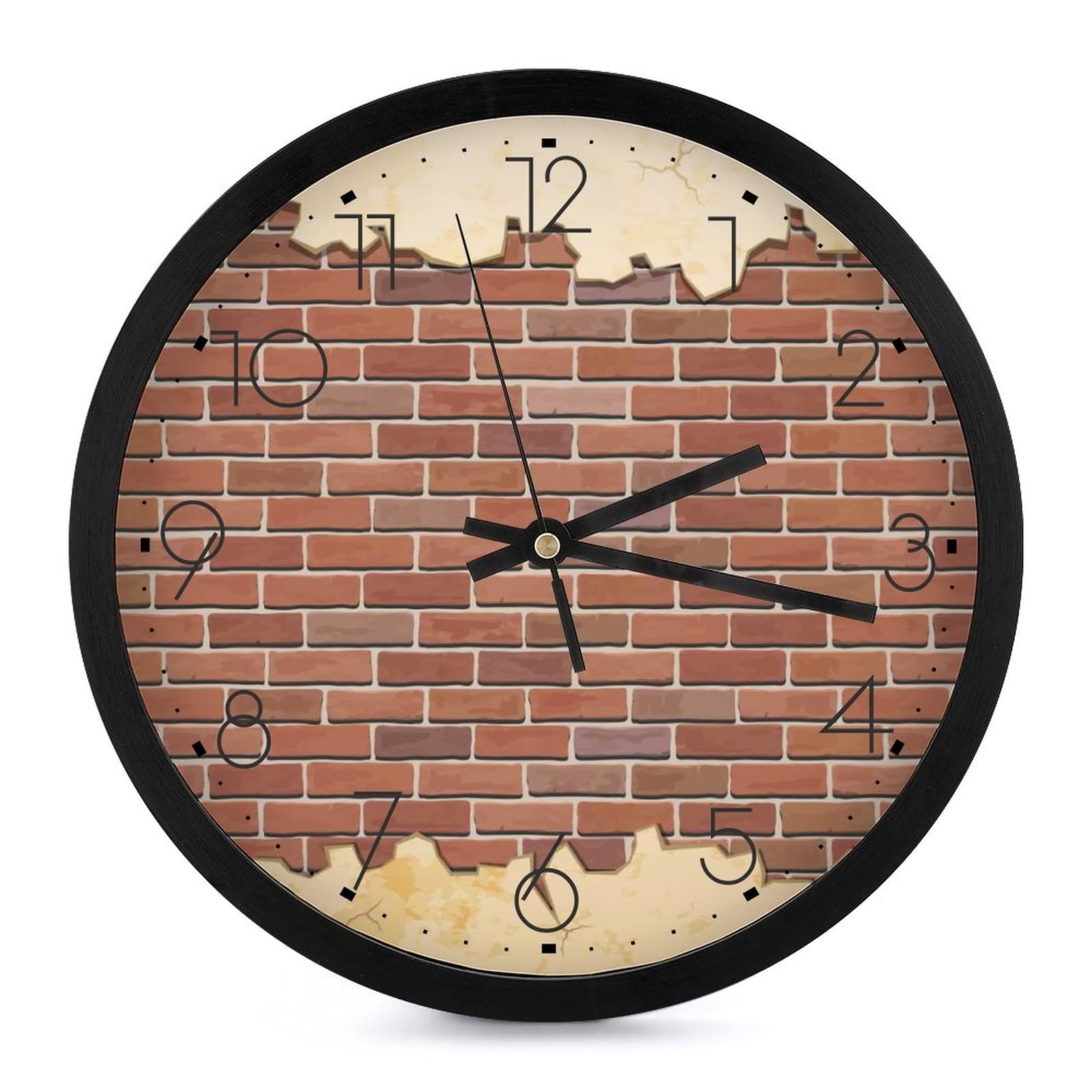 Horloge murale ronde texture briques 25.4cm aux finitions soignées pour salon