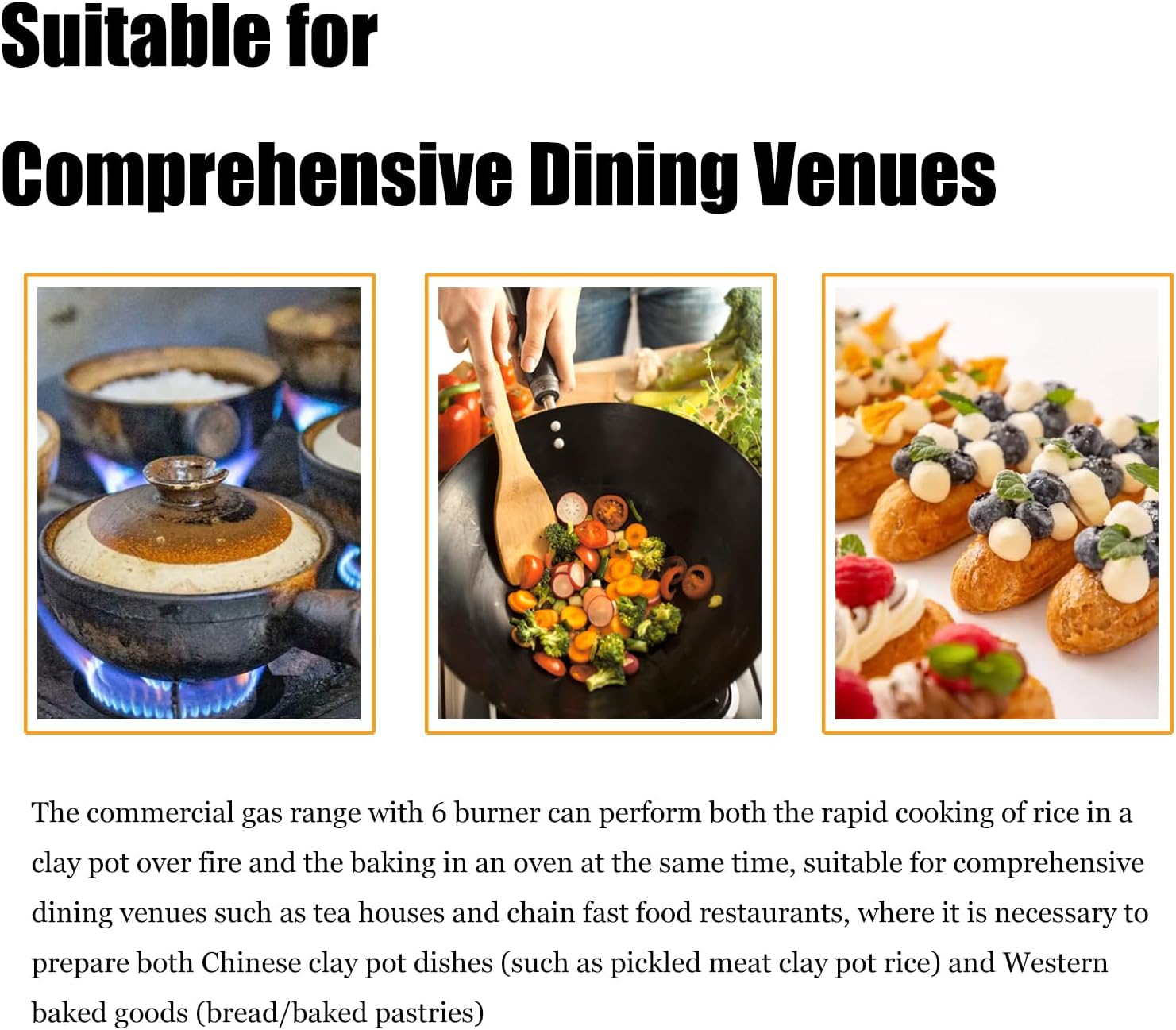 Commercial Gas Range with 6 Burner 6-Burner Commercial Kitchen Equipment Stove Natural Gas Hot Plate Cast Iron Stove with Lower Layer Oven