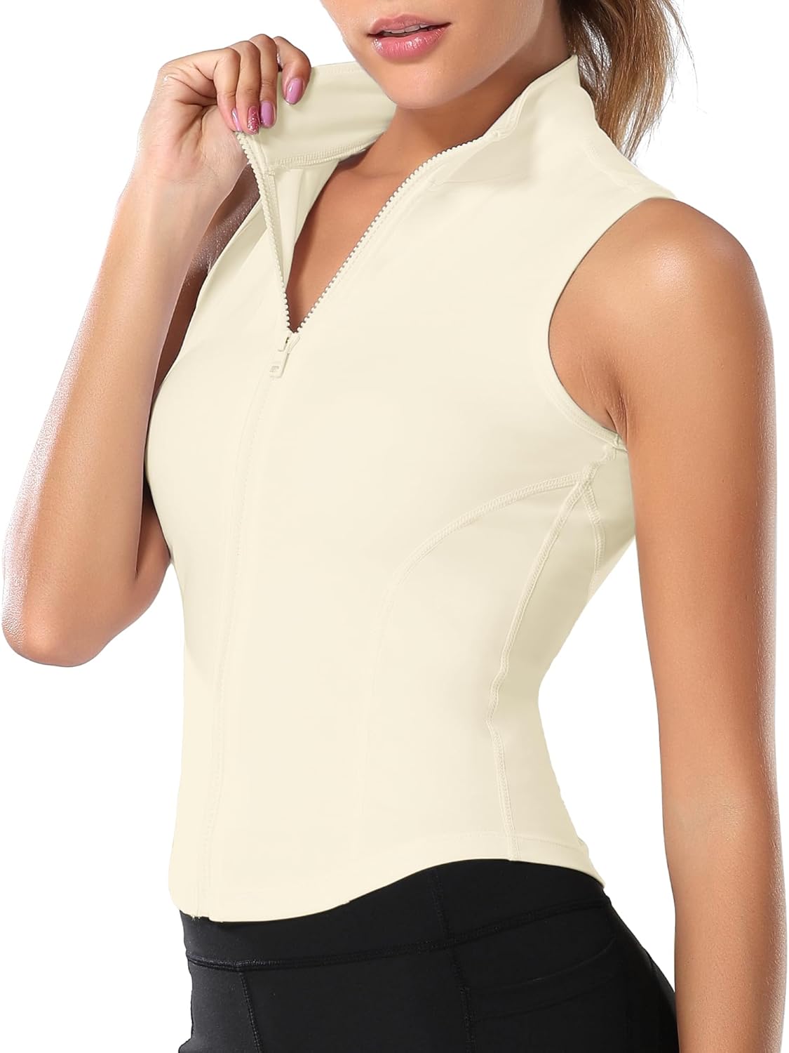 FEOYA Women Sleeveless Athletic Tank Top Shirts Full Zip Up Tshirt for Yoga Running Fitness Exercise