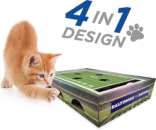 Miniatura 4 de NFL Baltimore Ravens - Rascador para gatos para el estadio de fútbol para encontrar y jugar. Juguete para gatos para el día del juego con 2 bolas de