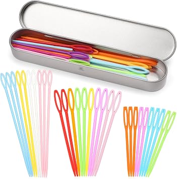 30PCS Plastic Large Eye Sewing Needles, 3 Size Yarn Needle Set, Colorful Big Eye Blunt Sewing Needles, Weaving Needles with Storage Box for Knitting Crocheting