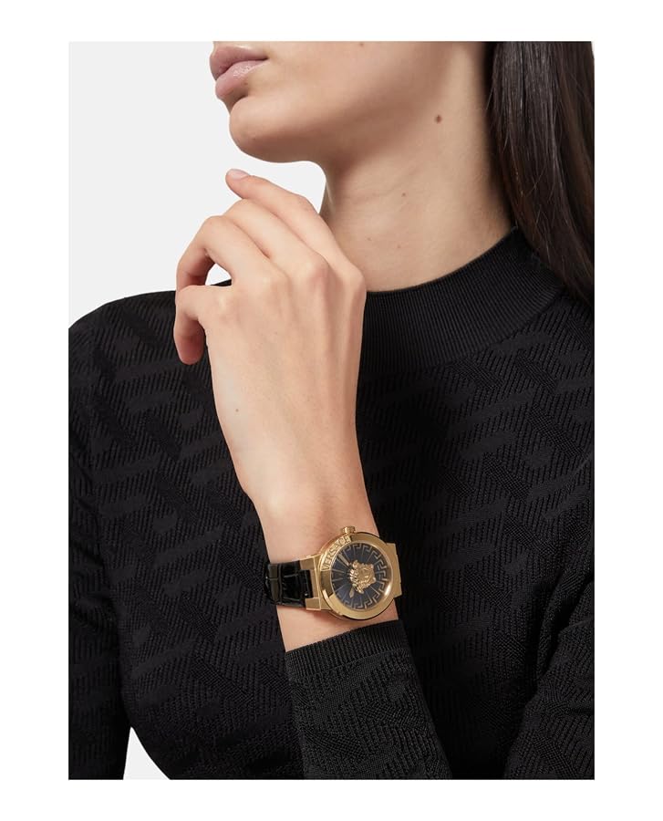 Versace Medusa Infinite Women's Watch, 38mm IP Yellow Gold Case, Black Matte Dial, Black Calfskin Leather Strap, Swiss Quartz Movement, 5 ATM Water Resistant - image 5