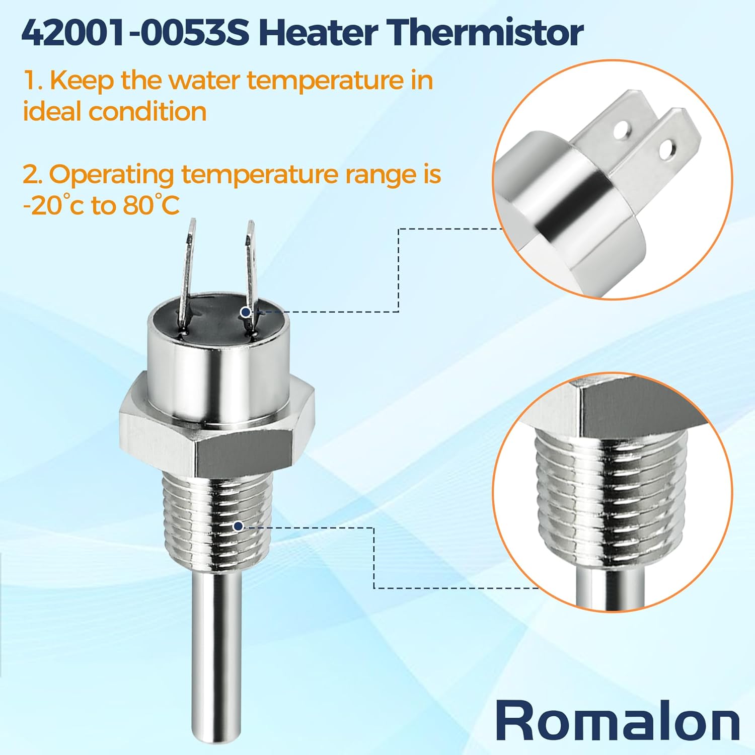 Romalon 42002-0024S Stack Flue Sensor 42001-0063S High Limit Switch 42001-0053S Heater Thermistor Replacement Fit for Pentair Pool and Spa Electrical System Heaters