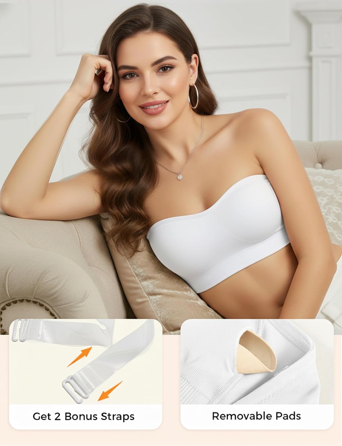 Strapless Bras for Women, Wireless Padded Bralette, Non-Slip Silicone Bandeau Bra, Seamless Tube Top Push Up Bra - Image 6