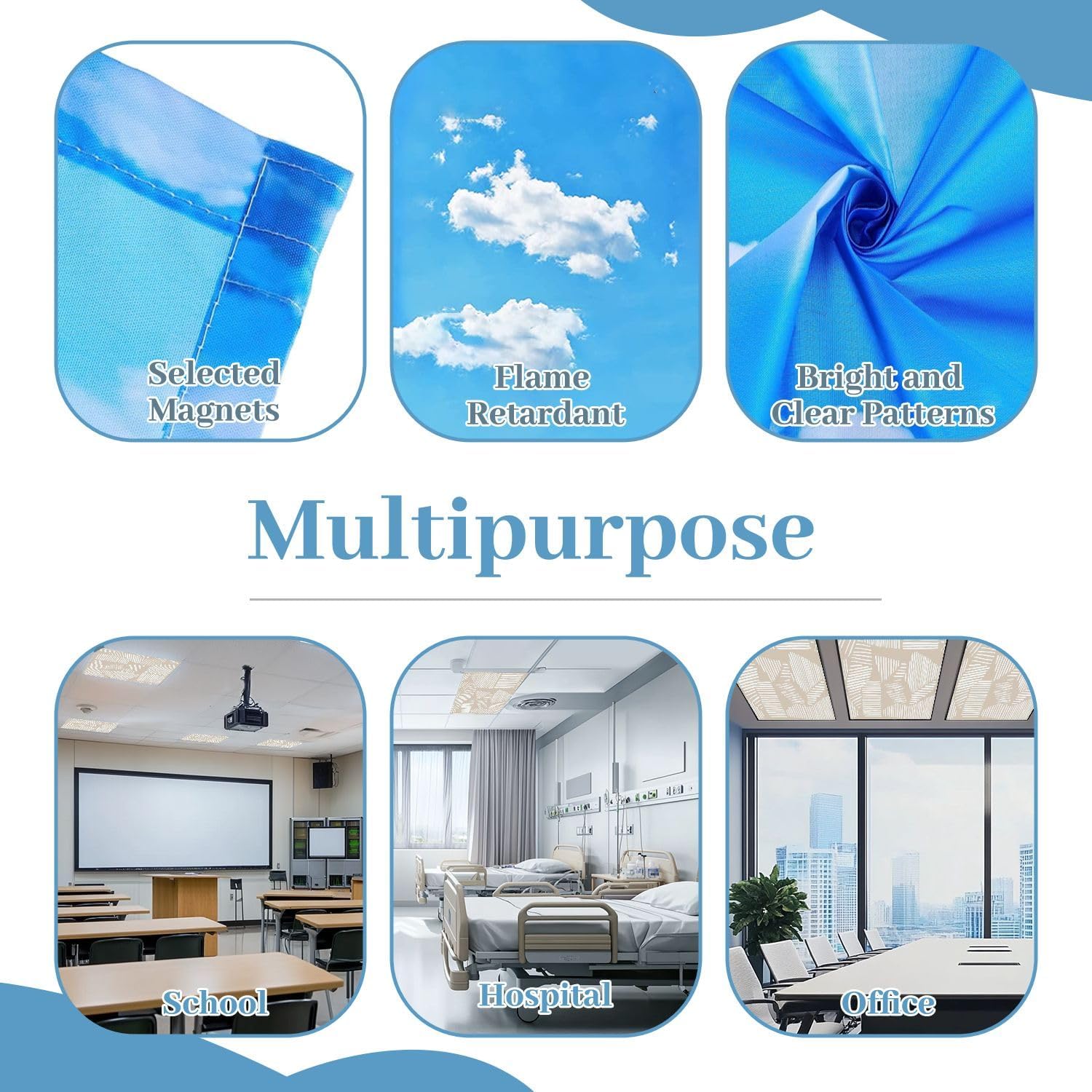 4 Pack Fluorescent Light Covers for Ceiling Lights Aesthetic Contemporary seamless pattern abstract Minimal line brush Decorative Magnetic Fluorescent Covers for Classroom Office Home 2x4 ft