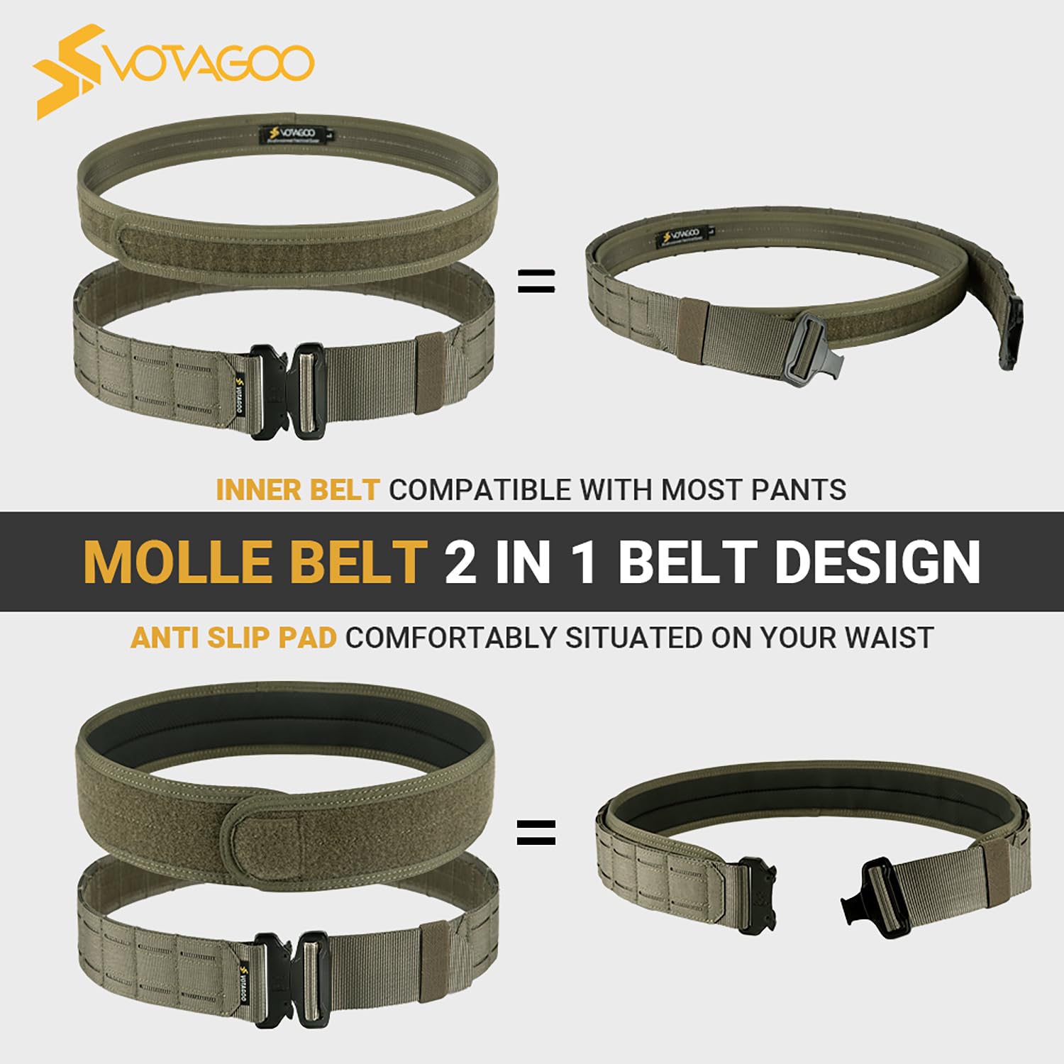 VOTAGOO Tactical Battle Belt with Quick Release Buckle MOLLE, Law Enforcement Military Heavy Duty Gun Holster