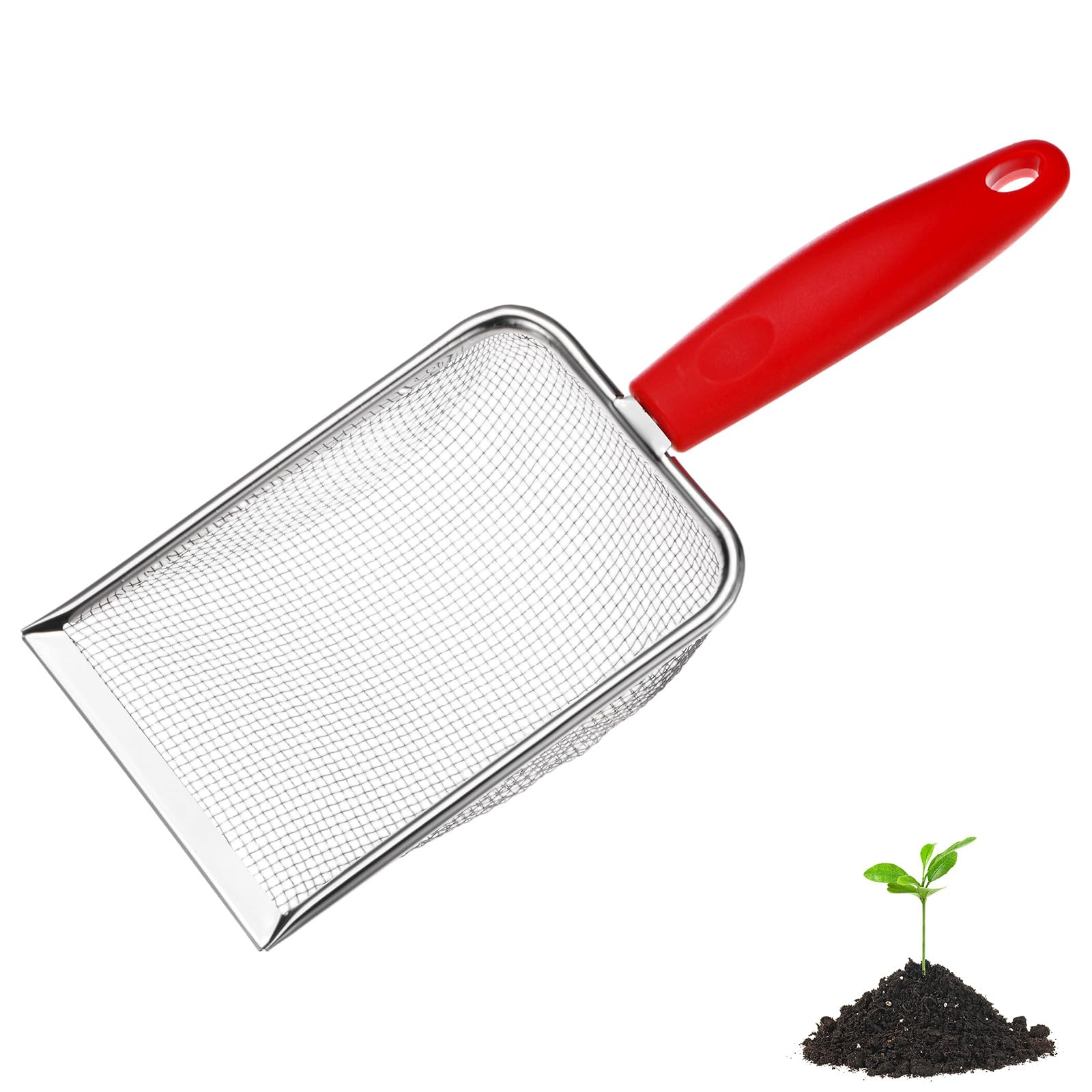 M METERXITY 1-Pack Gardening Soil Sifter, 2 mm Mesh Stainless Steel Portable Gardening Sifter with Plastic Handle for Sand/Dirt/Rock Compost [White, Red]