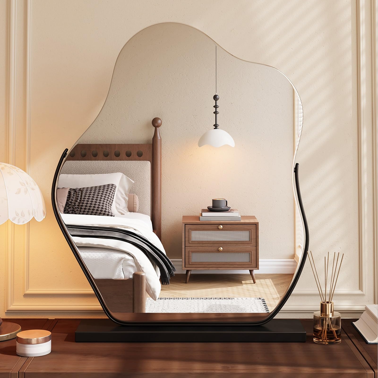 VQWQV Cloud Shaped Desktop Mirror With 350° Rotation & Metal Base, Heavy-Duty Modern Decorative Makeup Mirror For Bathroom, Dormitory, Shaving(Black,45x58cm/17.7x22.8in)