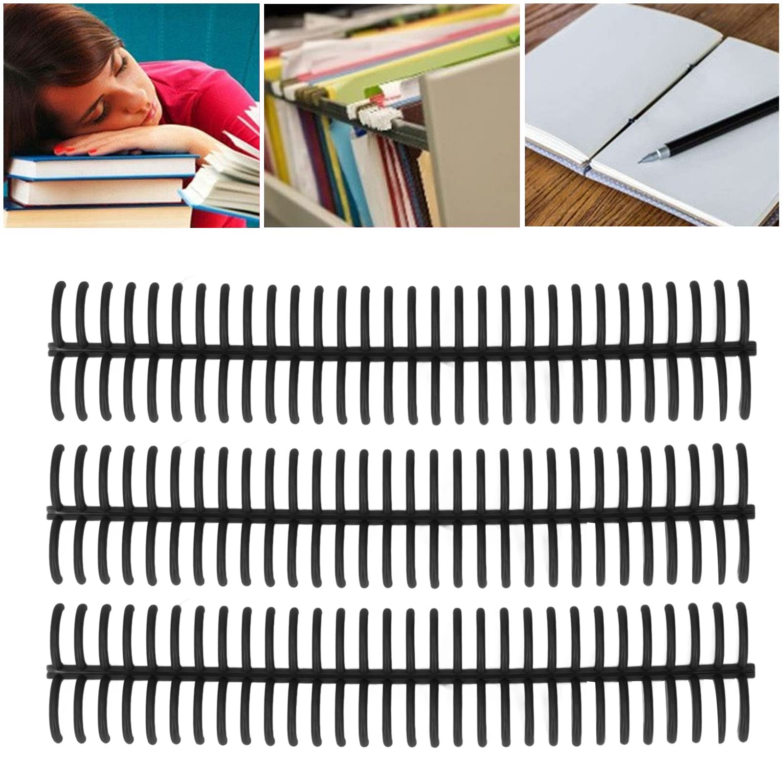 10 Pezzi Pettini di Rilegatura in Plastica, Diametro 22mm, 30 Fori, Rilegatura a Spirale, Raccoglitore di Libri per La Creazione di Album di Documenti, Quaderni e File (Black)