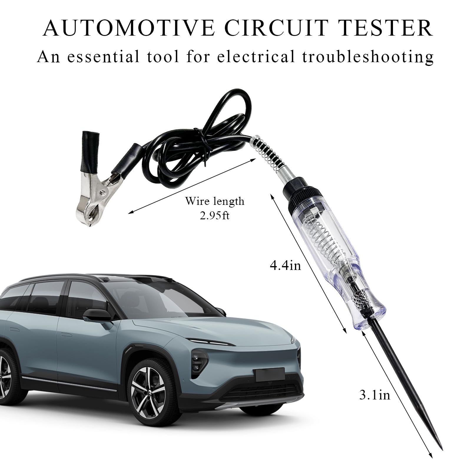 Gasedin Test Light Automotive, 6V-12V-24V DC Car Circuit Voltage Continuity Tester, Steel Probe Electrical Fuse Short Circuit Current Tester with Alligator Clip, Car Accessories