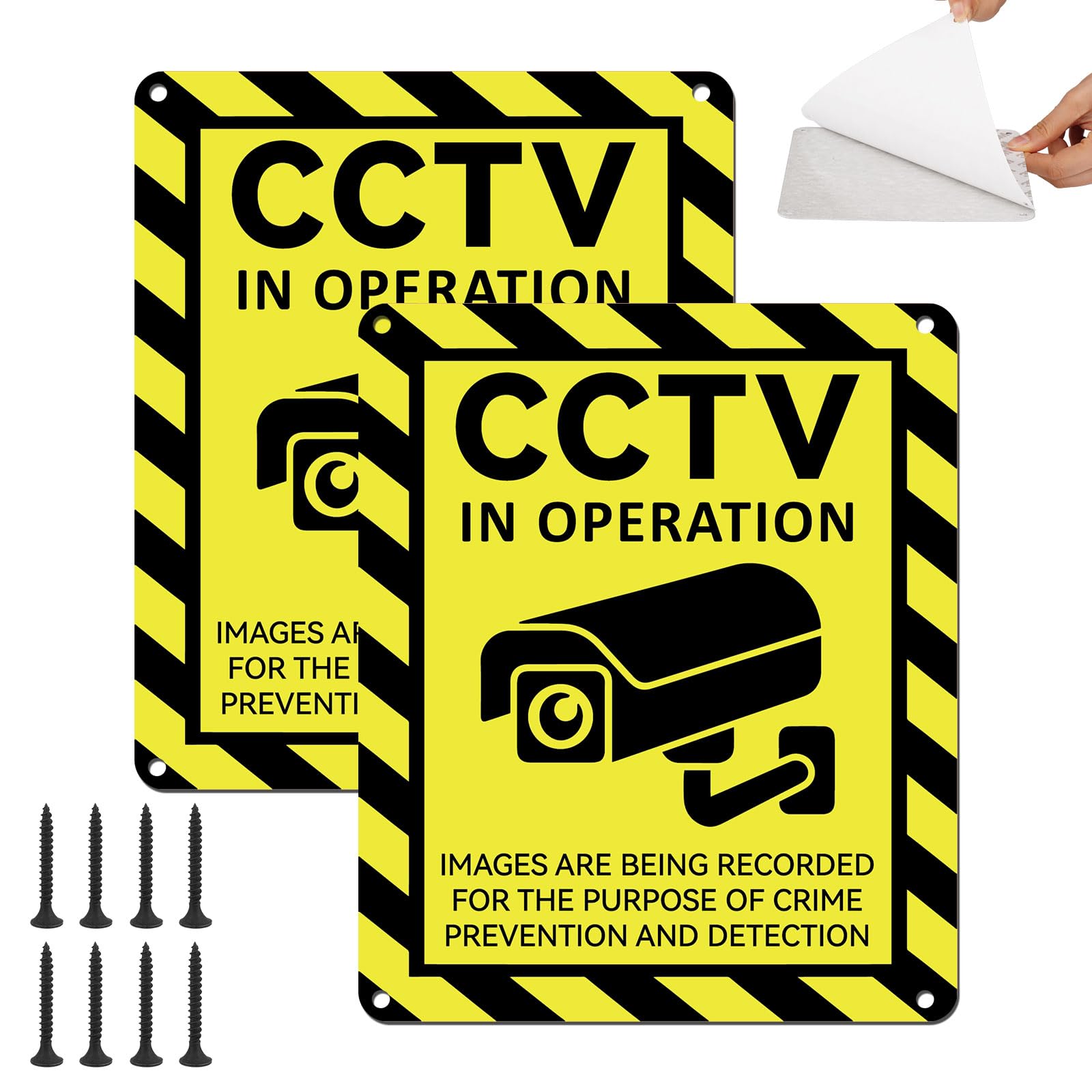 CCTV in Operation Sign, CCTV Signs, 2 Pack Self Adhesive cctv Sticker Outdoor Aluminum with Screws, Security Camera Signs, for Store, Home, Office, Warehouse (Yellow)
