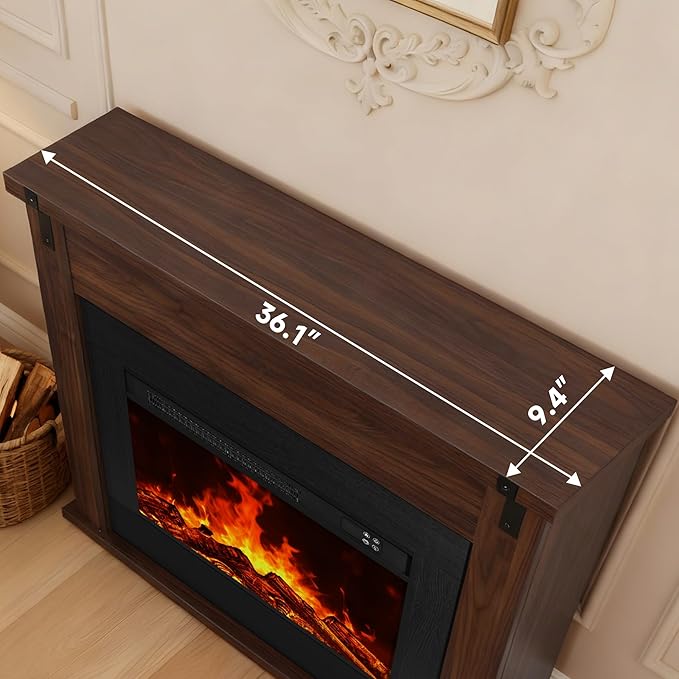 Chimenea Eléctrica de Piso Moderna 36" con Manto, Color Nogal miniatura 7