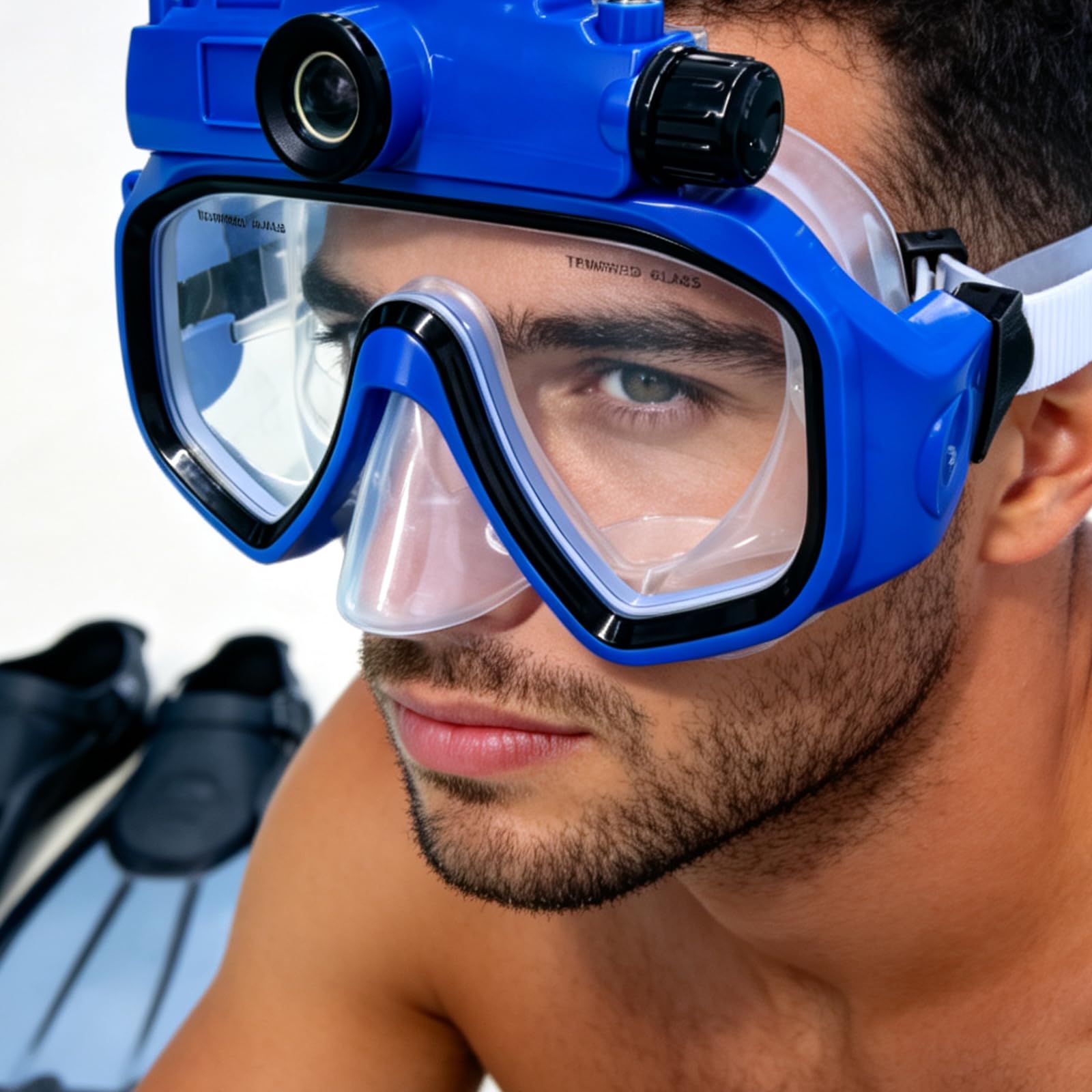 Gafas de buceo con cámara | Lente de vidrio templado, falda de silicona, correa ajustable para esnórquel, aventuras acuáticas en la piscina
