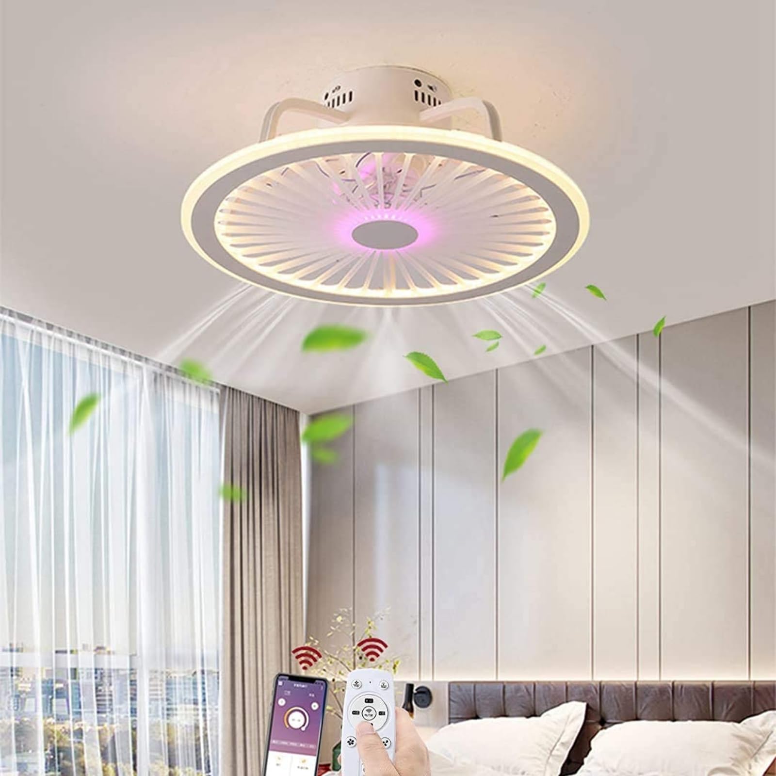 Wyciszenie wentylatora sufitowego z aplikacją oświetleniową LED i pilotem zdalnego sterowania Ultra-cienka lampa sufitowa 18 cm niewidzialna cicha 40 W Wentylatory o zmiennej intensywności lampy