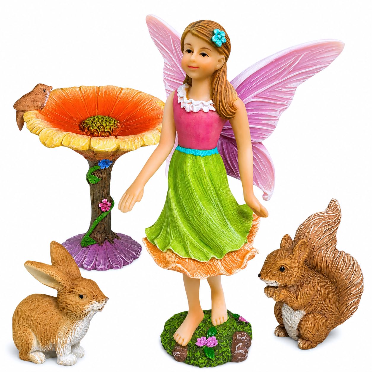 Mood Lab 4-Piece Fairy Garden Figurines with Flower