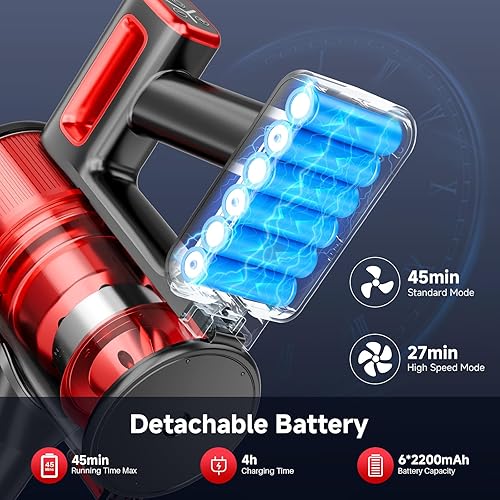 Miniatura 4 de Aspiradora inalámbrica para el hogar, ligera, aspiradora de 30 Kpa con batería recargable, tiempo de funcionamiento máximo de 45 minutos, aspiradora