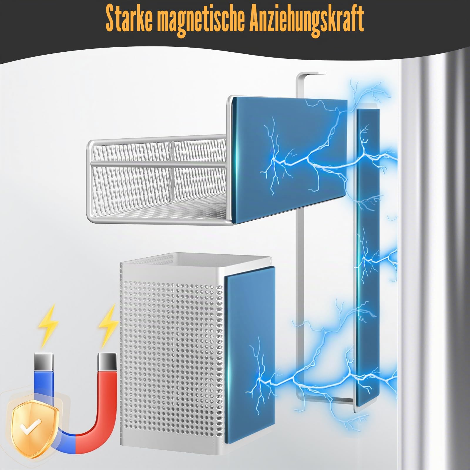 DTUQYX Magnetisches Gewürzregal, Kühlschrank-Organizer, 6 Stück, Metall, schwarz, magnetisches Regal mit Papierhandtuchhalter, Utensilienhalter, starke Magnete, platzsparend (Weiß, 6 Stück), HM5433