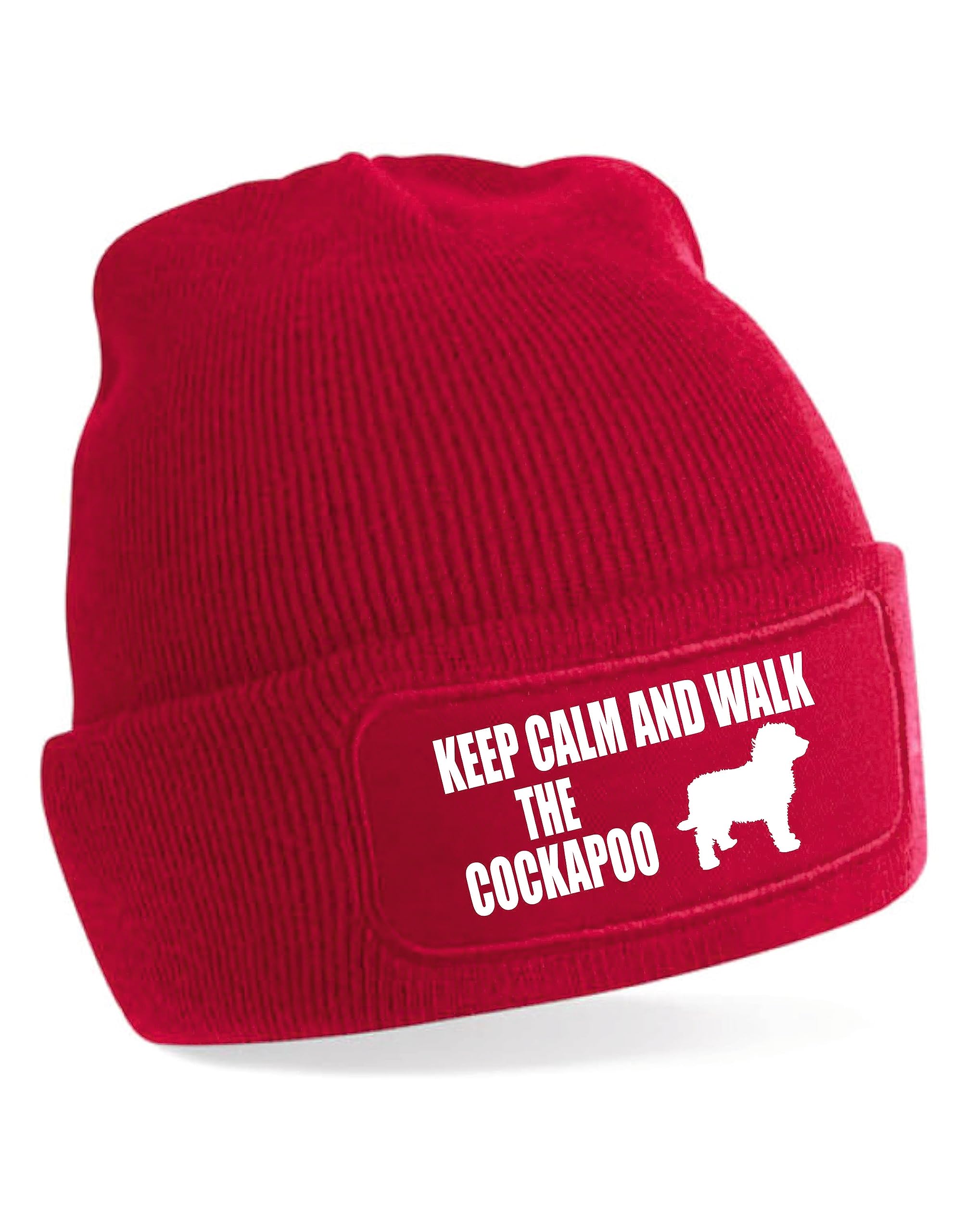 Print4U Keep Calm & Walk The Cockapoo Beanie Hat Dog Lovers Gift Men & Ladies Red