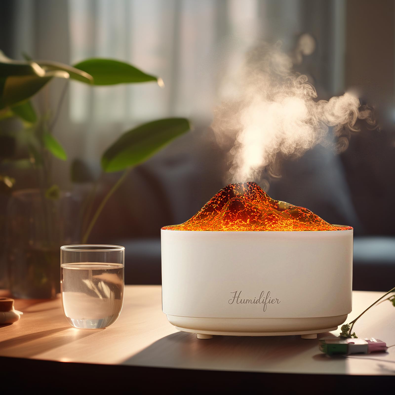 1.5L Essential Oil Diffuser,Air Diffuser with Premium Flame Lights Dual Nozzle Design, Auto Shut-Off USB Desk Humidifier, Ultra-Silent Humidifier for Bedroom, Office. (White)
