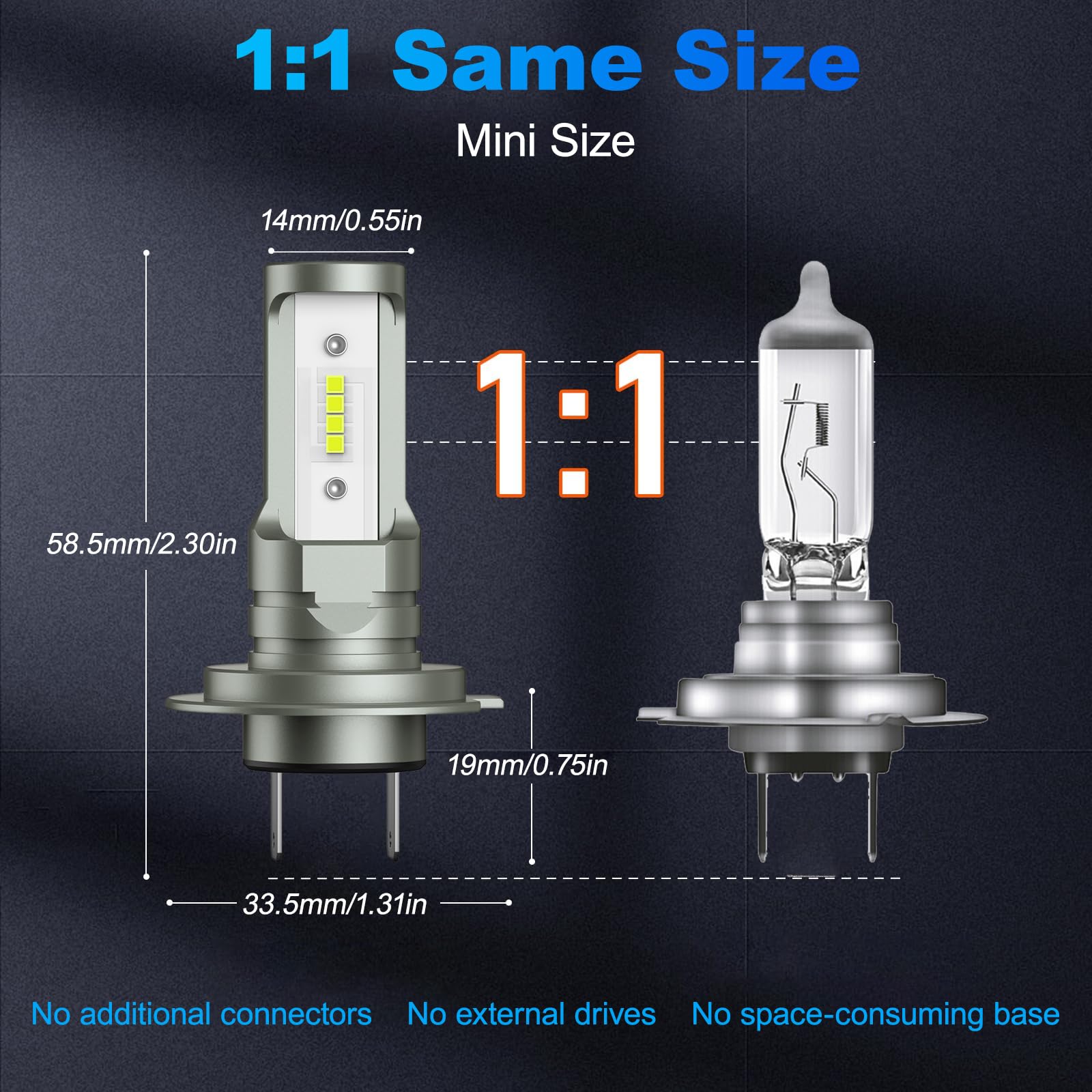 JOSHF H7 LED Lampadina, 30000LM 80W Luce Bianca 6500K 500% Brillante, Lampadine per Fari Auto e Moto, 1:1 Design di Ricambio Lampada Alogena, Plug and Play, 2 pezzi