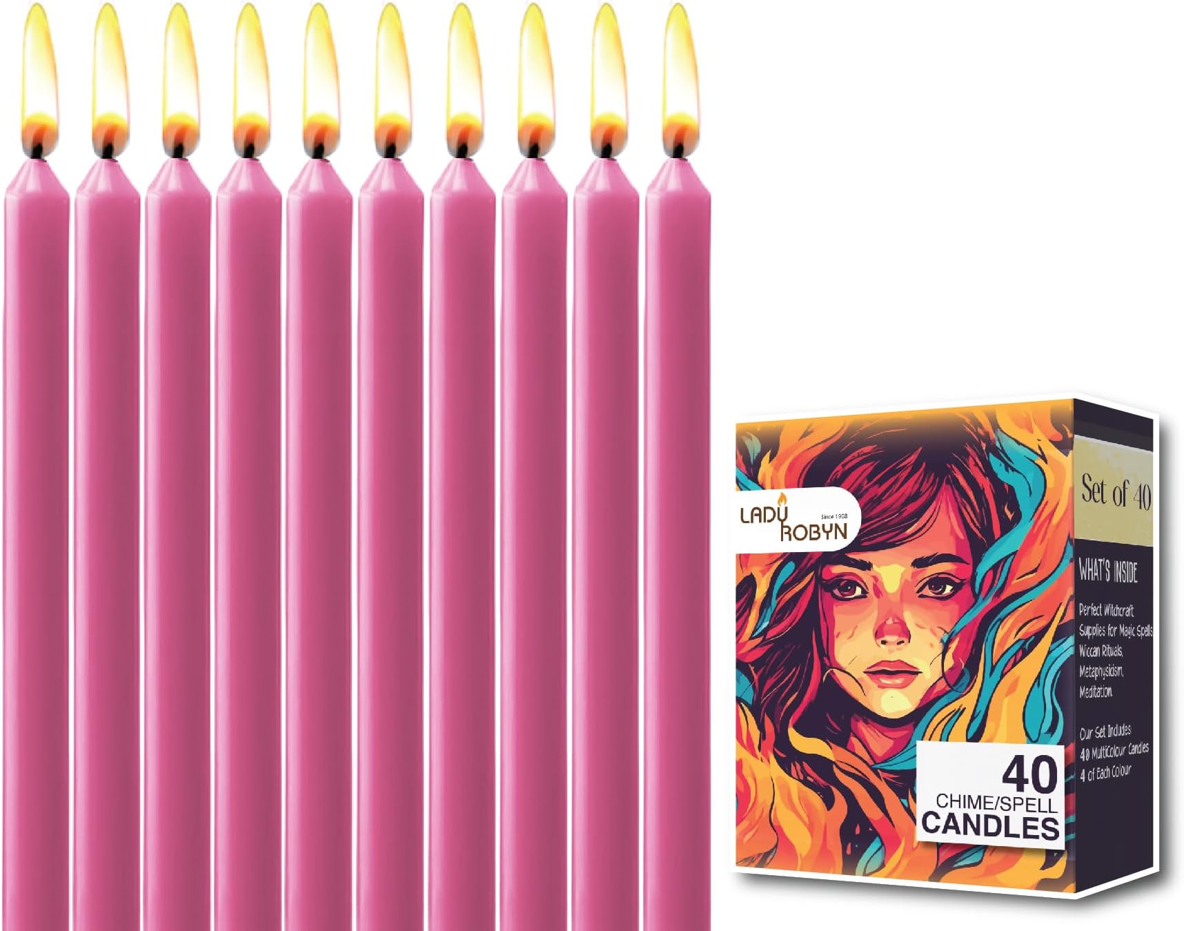 Magic Pink Candles | Remove Negativity | Ritual Candles, Healing Candles, Chime Candles, Chakra Candles | Unscented Wax Candles Spell Candles Ritual Spells - Set of 40