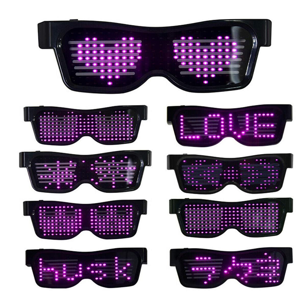 Queen.Y Led Glasses Light Up Glasses BT Light Up Glasses Bluetooth APP Connected LED Display Smart Glasses USB Rechargeable DIY Funky Eyeglasses for Nightclub Party Stage DJ Halloween