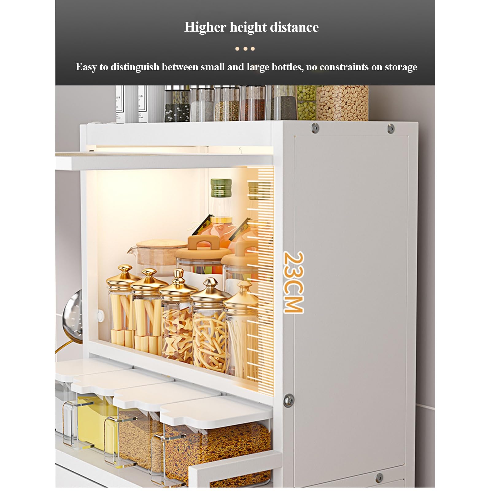 2/3 Livelli Grande capacità Barattoli di Spezie Cucina Rack, Organizzatore da Banco in Metallo con Coperchio Flip Inserito, Piedi Regolabili, per Armadio da Banco(Weiß,3 Layers)