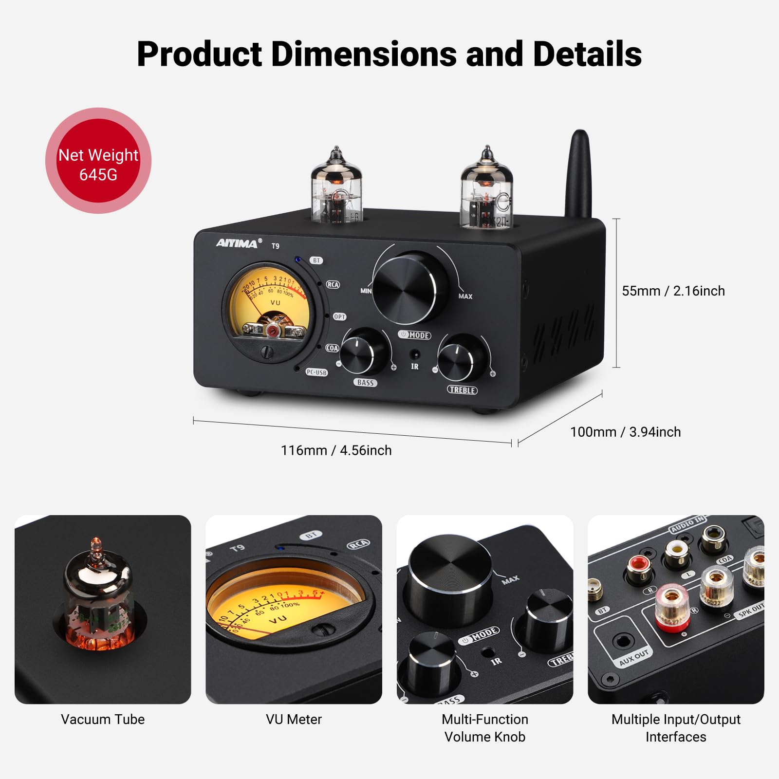 Amazon.co.jp: AIYIMA T9 Bluetooth 5.0 100W*2チューブアンプ 2.0