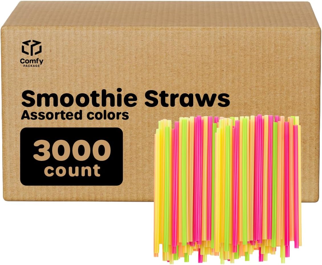 Comfy Package [Case of 3,000] 8mm Wide Smoothie Straws, Plastic Milkshake & Boba Straws Disposable - Assorted Colors