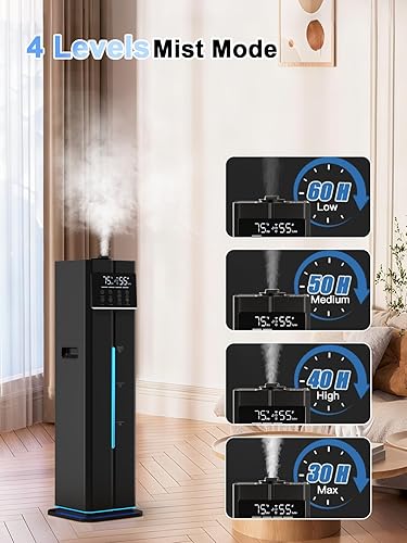 Miniatura 5 de Humidificador inteligente de niebla fría de 9L2.4 galones, humidificador silencioso de llenado superior, cubre 550 pies cuadrados, aplicación y