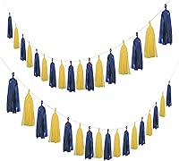 Vista 2 de 20 guirnaldas de borlas azules y amarillas para decoraciones de fiesta