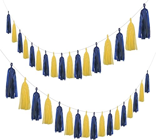 Miniatura 2 de 20 guirnaldas de borlas azules y amarillas para decoraciones de fiesta
