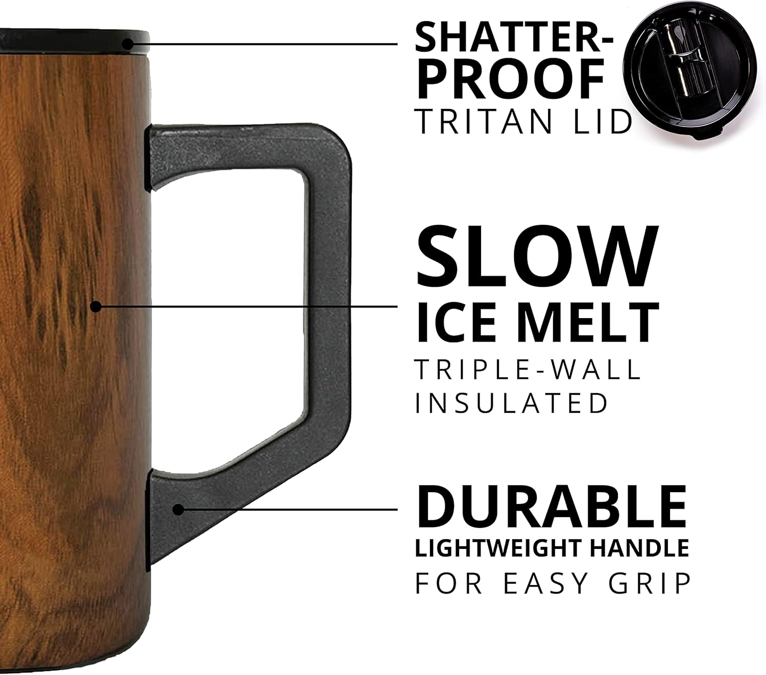 Elemental Insulated Coffee Mug - Triple-Wall Stainless Steel Summit Travel Cup for Hot and Cold Drinks - Thermal Coffee Mug with Lid and Handle for Camping, Office & Travel 16oz - Teakwood - Image 4
