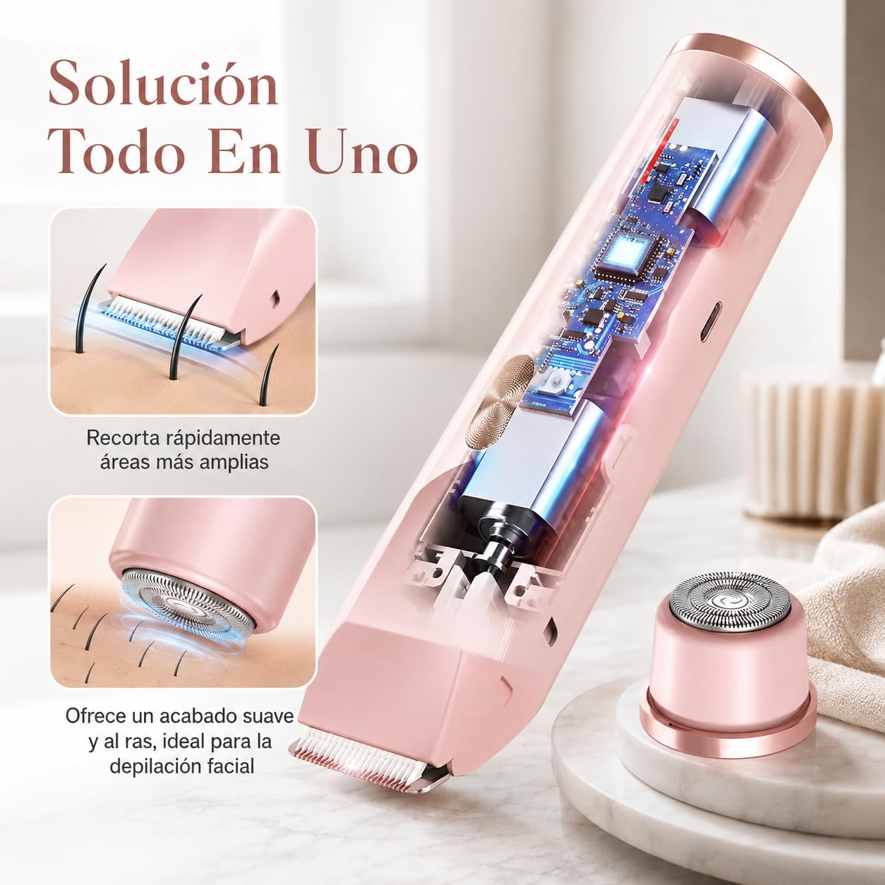 Razerly Dual Head Shaver Mujer Depiladora 2 Un 1 Inalambrica Mujer Uso Ducha Seco Y Humedo Piernas Axilas Rostro (Azul)