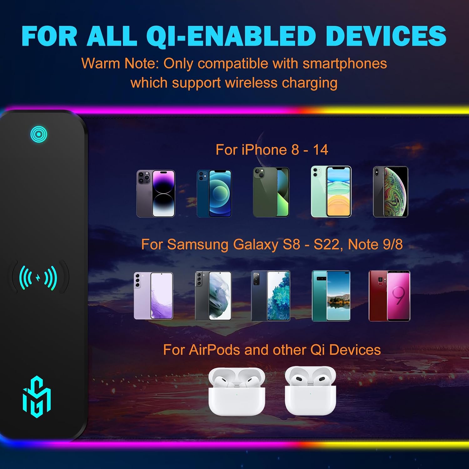 Mouse Pad Gaming Wireless Charging, 800x300x4mm Extended Desk Mat with 10 RGB Light Modes, Non-Slip Rubber Base, Waterproof Computer Keyboard Mat for Gamer, PC, Laptop, Office, Twilight Blue-Purple 7 71mNPf22cbL. AC SL1500