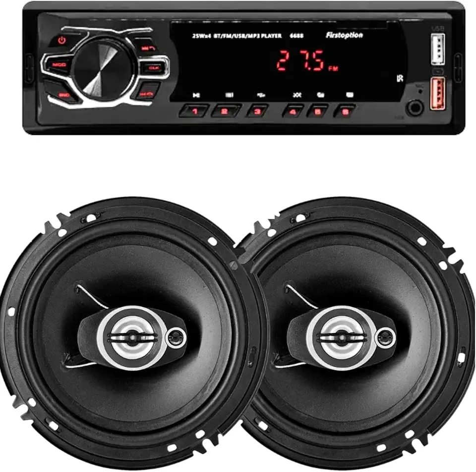 Kit Som Para Carro Radio Bluetooth Usb + 2 Falantes 6 Polegadas 110wrms