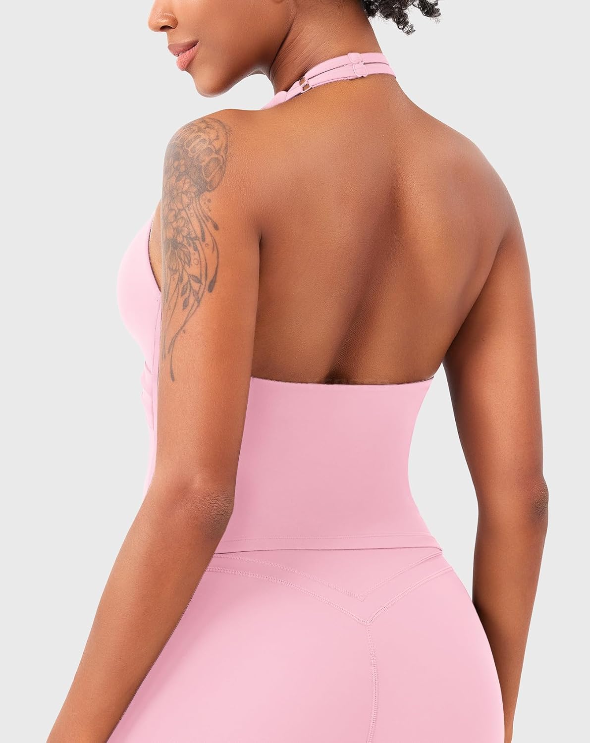 YEOREO Womens Halter Tank Tops Workout Impact Longline Strappy Top Padded Deep V Neck Wrap Gym Backless Bra Camisole - Image 4