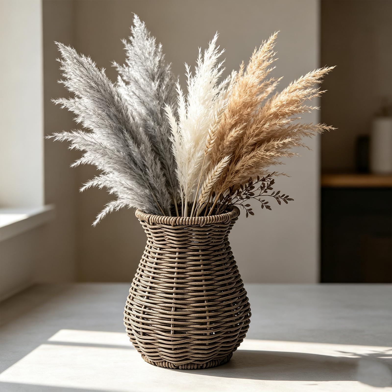 Rattan Vase, Woven Decorative Table Vase for Home Decor (Brown4)