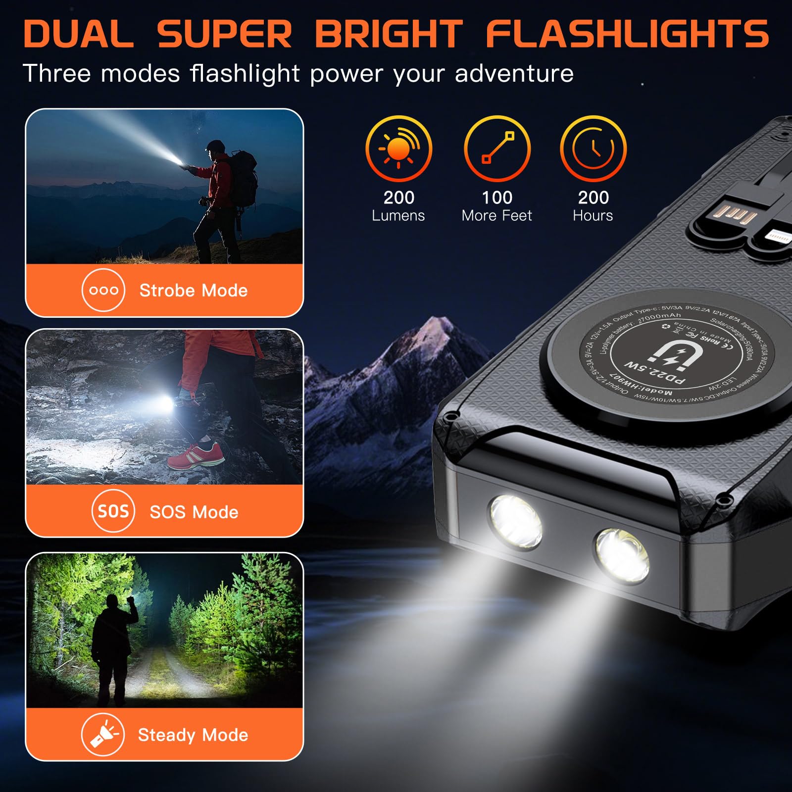 Power Bank 26800 mAh Batterie externe pour téléphone portable : 22,5 W Fast Charge Powerbank USB C PD20W Batterie à charge rapide avec 3 sorties et 2 entrées pour smartphones Plus
