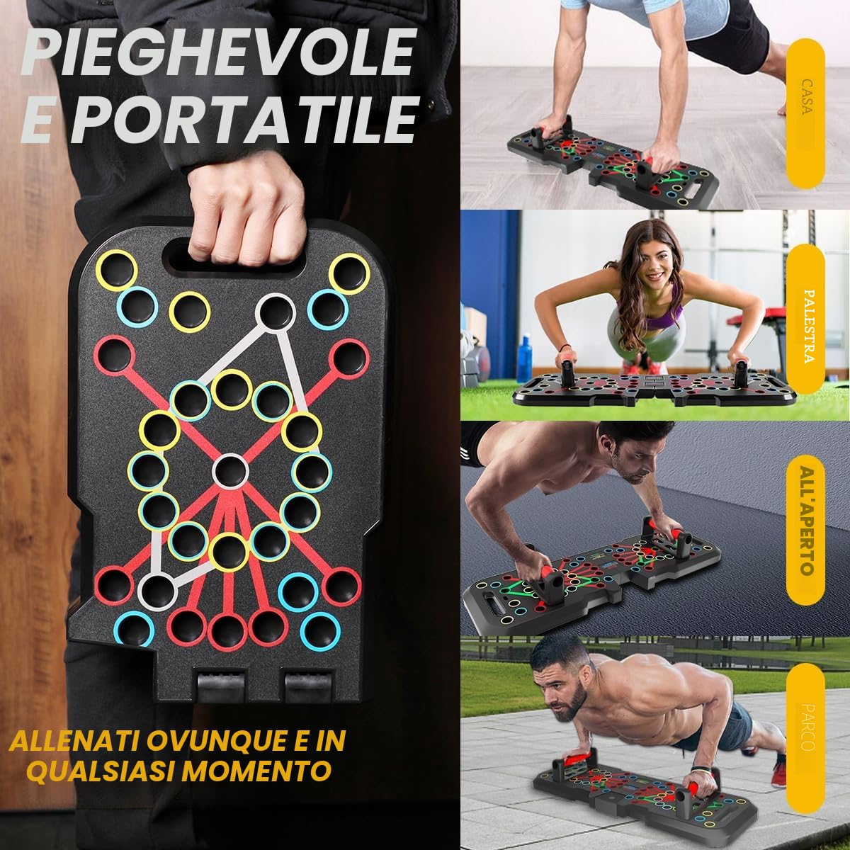 Tavola pieghevole 41 in 1 con contatore, ampia tavola per flessioni con manico per allenamento muscolare e allenamento della forza, 41 posizioni combinate
