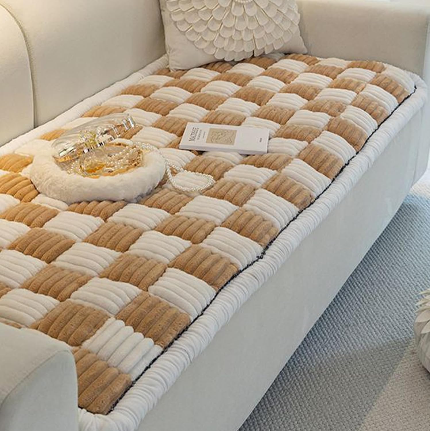 Couch Cover for Dogs Washable, Extra Thick Plaid Pet Bed Protector with Non-Slip Bottom, Customizable L-Shaped Sofa Cover for Pets, Snuggle Paw Couch Cover (Pink, 70 * 180cm/28 * 72'')