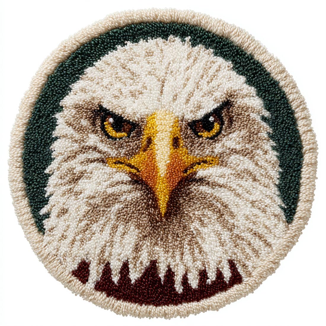 Rqwybcaxn DIY Latch Hook Rug Making Kits for Beginners Animal Embroidery Set Eagle Portrait 60x60cm Round Large Rug Making Kits Bedroom Handmade Gift