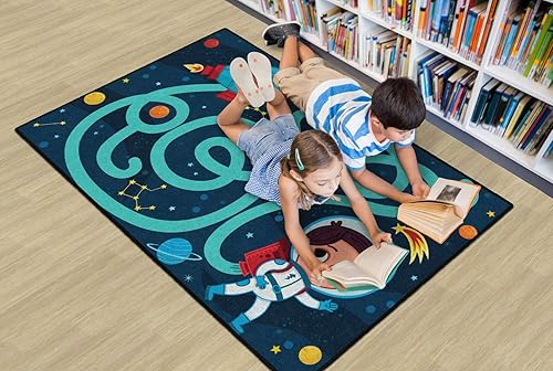 Miniatura 3 de Flagship Carpets Space Maze - Alfombra de astronauta animada para aula infantil o en casa, alfombra de área de aprendizaje en el hogar, dormitorio