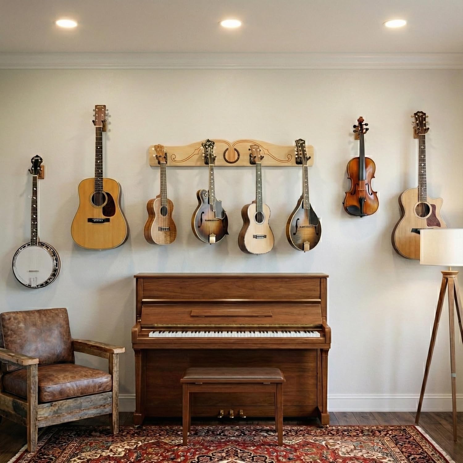 A&S Crafted Products 4 Ukulele & Mandolin Wall Rack - The Pro-File | Wall Mounted Multi Hanger | Made in U.S.A.