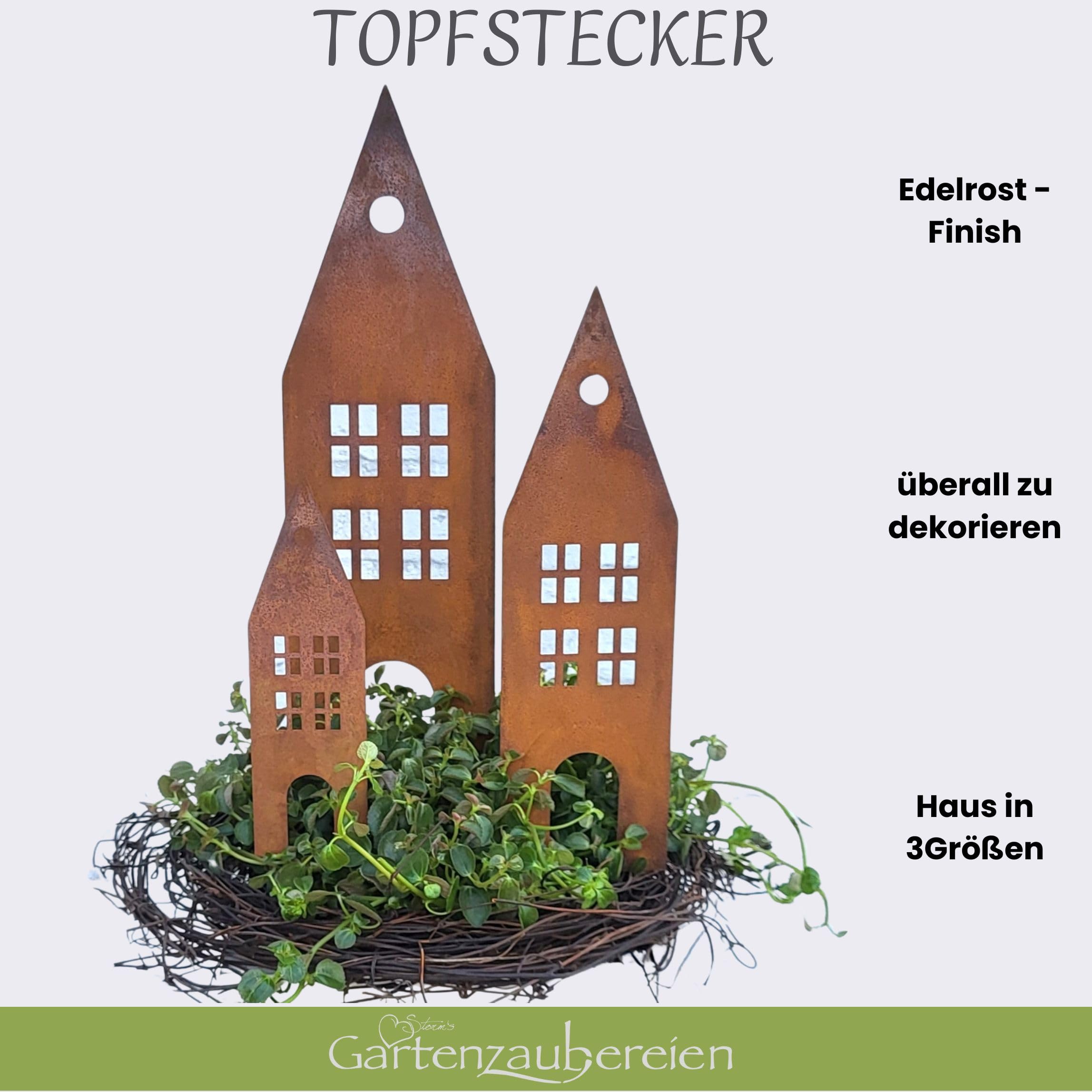 Storm's Gartenzaubereien Dekoracja - domek do wtykania w stylu rdzy, zestaw 3 sztuk, metal, nowoczesny, brązowy, zielony