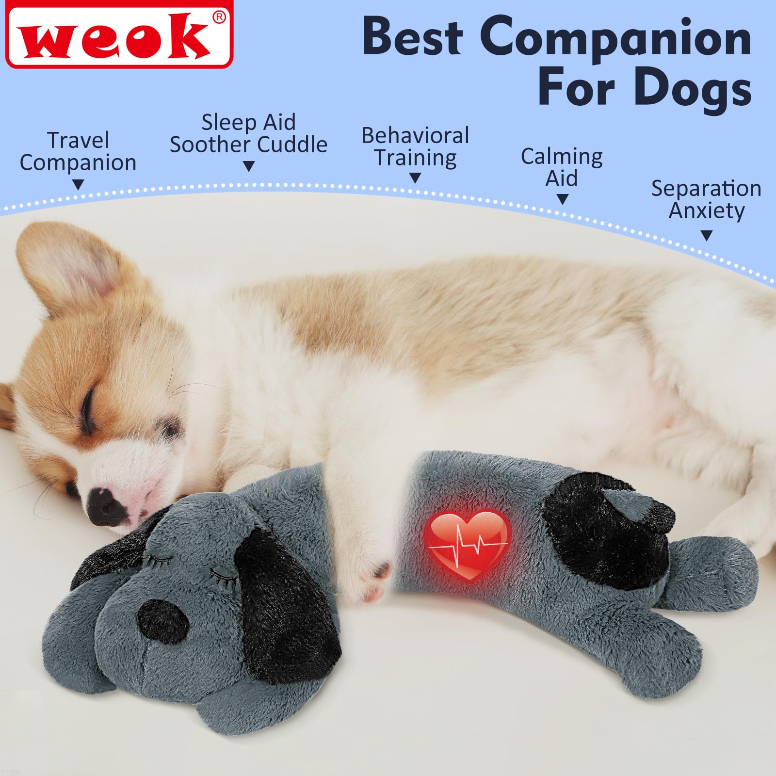 WEOK Puppy Heartbeat Toy- Dog Heartbeat Toy for Separation Anxiety Relief Puppy Heartbeat Stuffed Animal Anxiety Calming Behavioral Aid Plush Toy for Dogs Cats Pets - Image 3