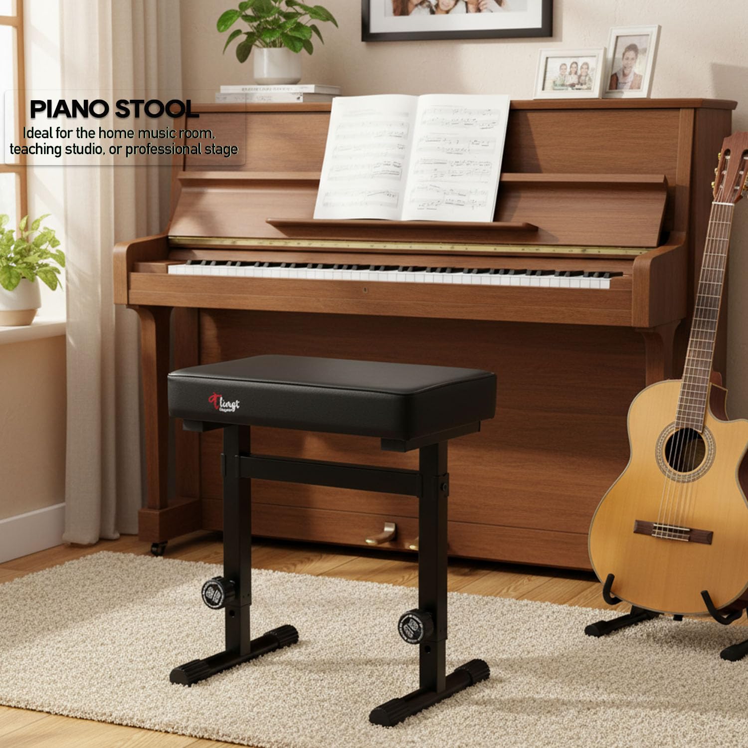 Sgabello per pianoforte e tastiera, con comoda seduta imbottita per un comfort di gioco duraturo/nero