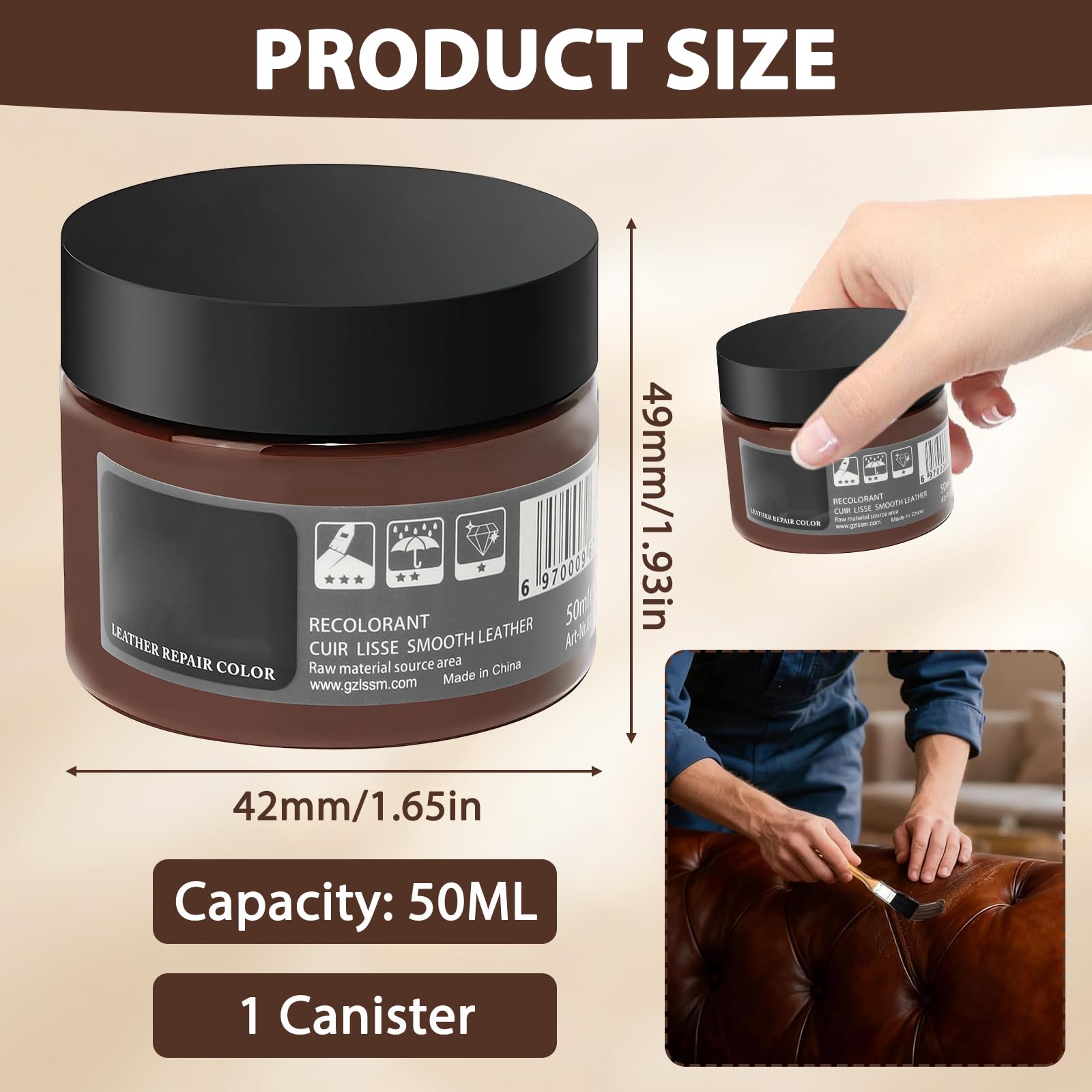 1 Article Teinture Cuir Marron Réparation Cuir Brun Moyen Très Efficace Résistant Aux Fissures Et À La Décoloration Simple À Utiliser Ne Laisse Aucune Trace Convient Pour Fissures Trous Sièges Voiture