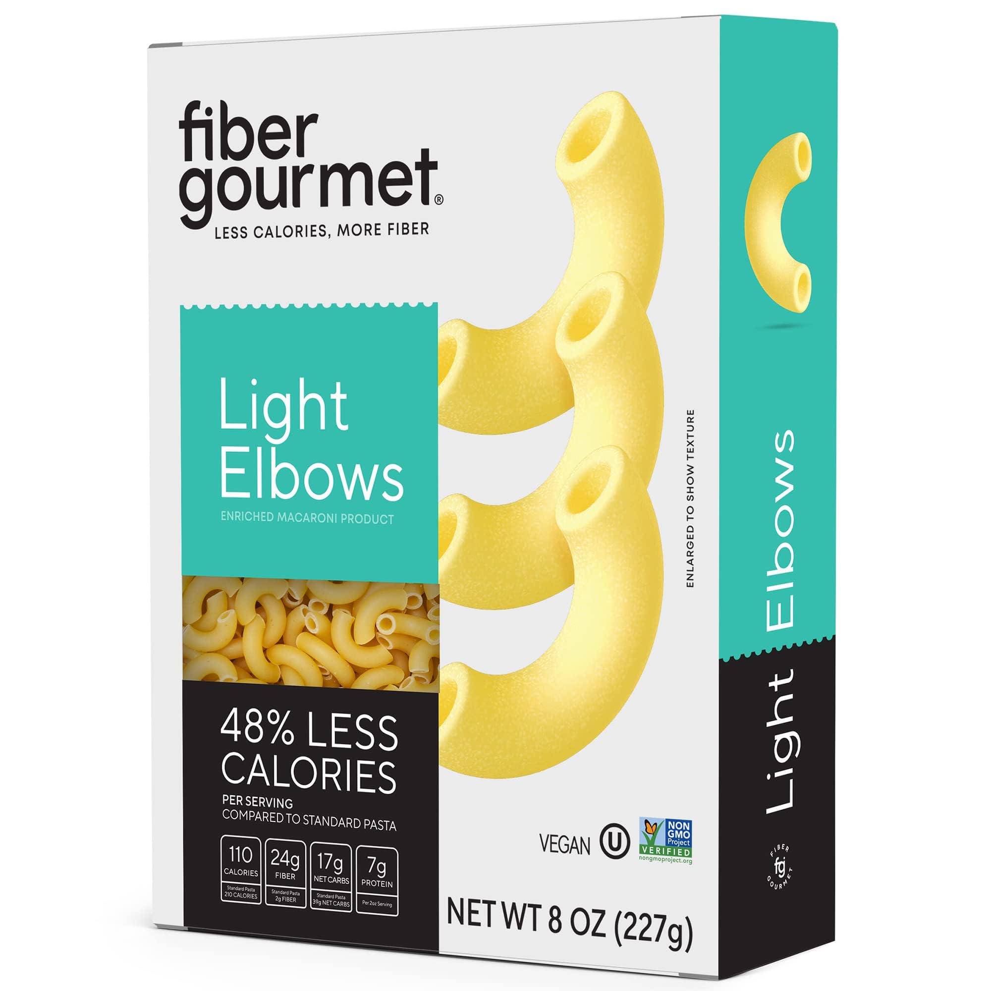 Fiber Gourmet Low Net Carb Pasta Elbow Macaroni - Keto Friendly, High Fiber, Low Calorie Italian Made Noodles - Vegan, Non-GMO, Kosher - 48% Fewer Calories Than Regular - 1 Pack